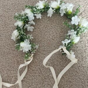 Floral White and Green Kids Headband